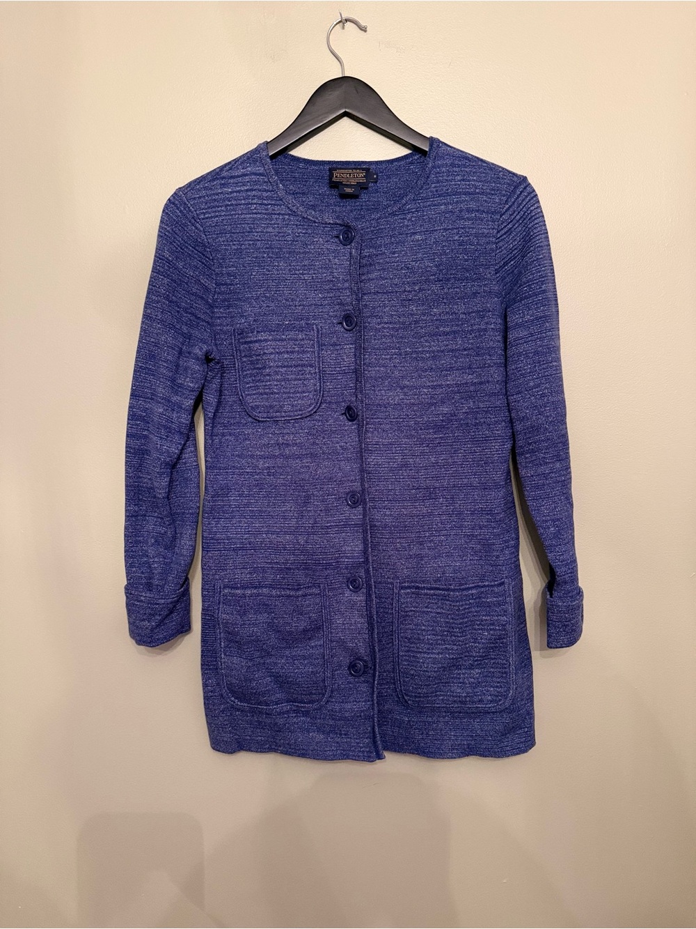 Pendleton Blue Heather Knit Longline Button Front Cardigan Sweater Jacket Small
